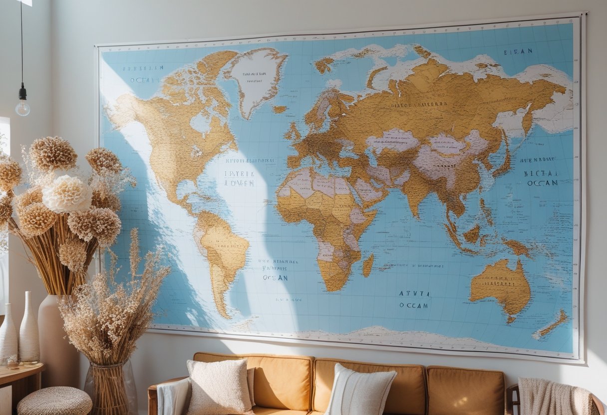 Sådan skaber du en unik indretning med tørrede blomster og verdenskort med navne