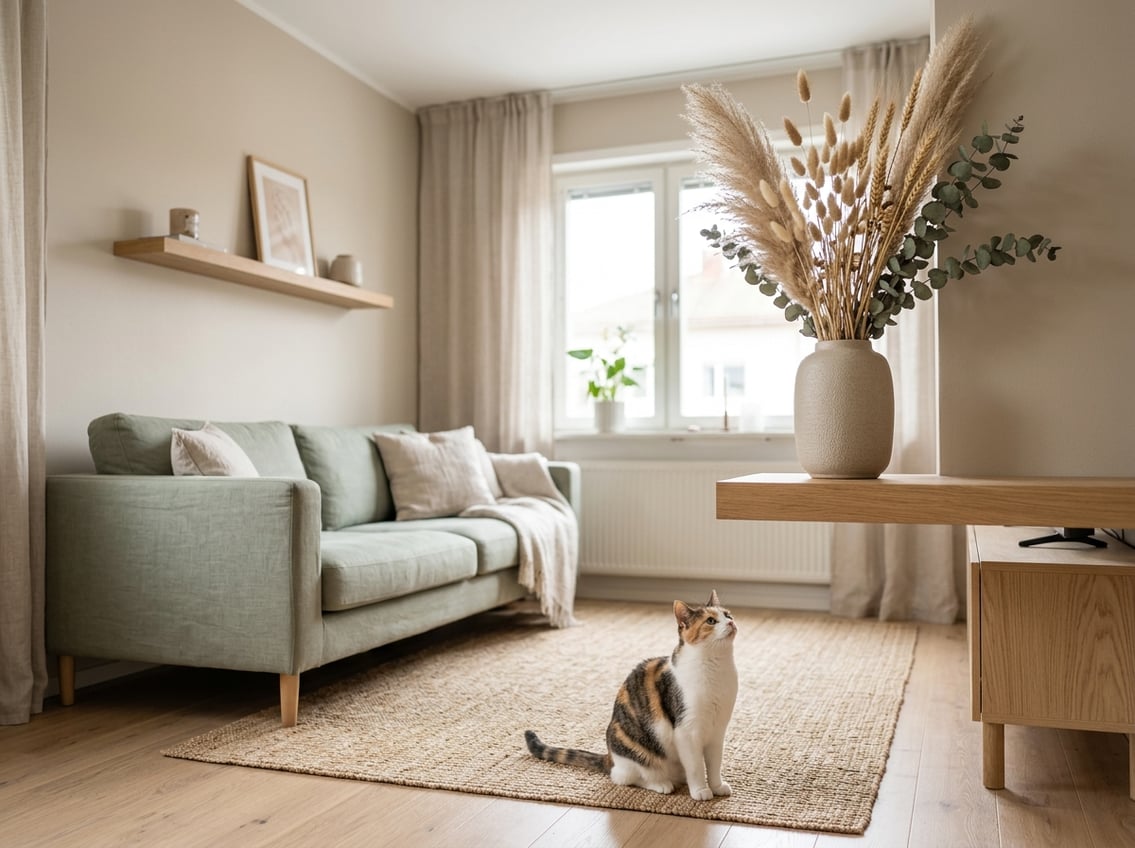 Sådan indretter du med tørrede blomster når du har kat
